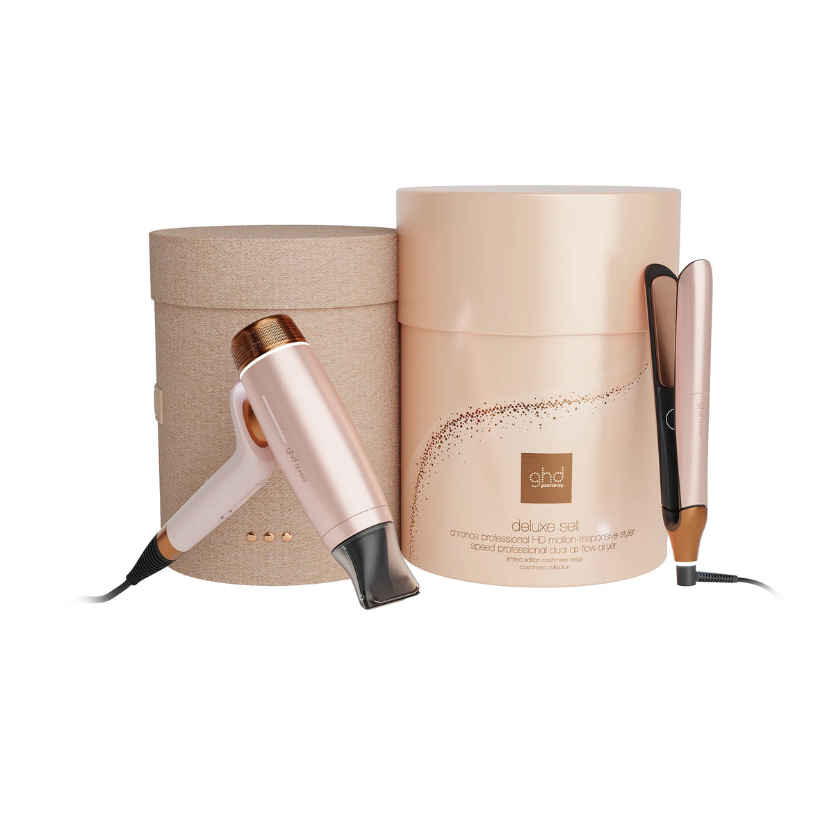 nuovo ghd deluxe gift set asciugacapelli e piastra cashmere collection