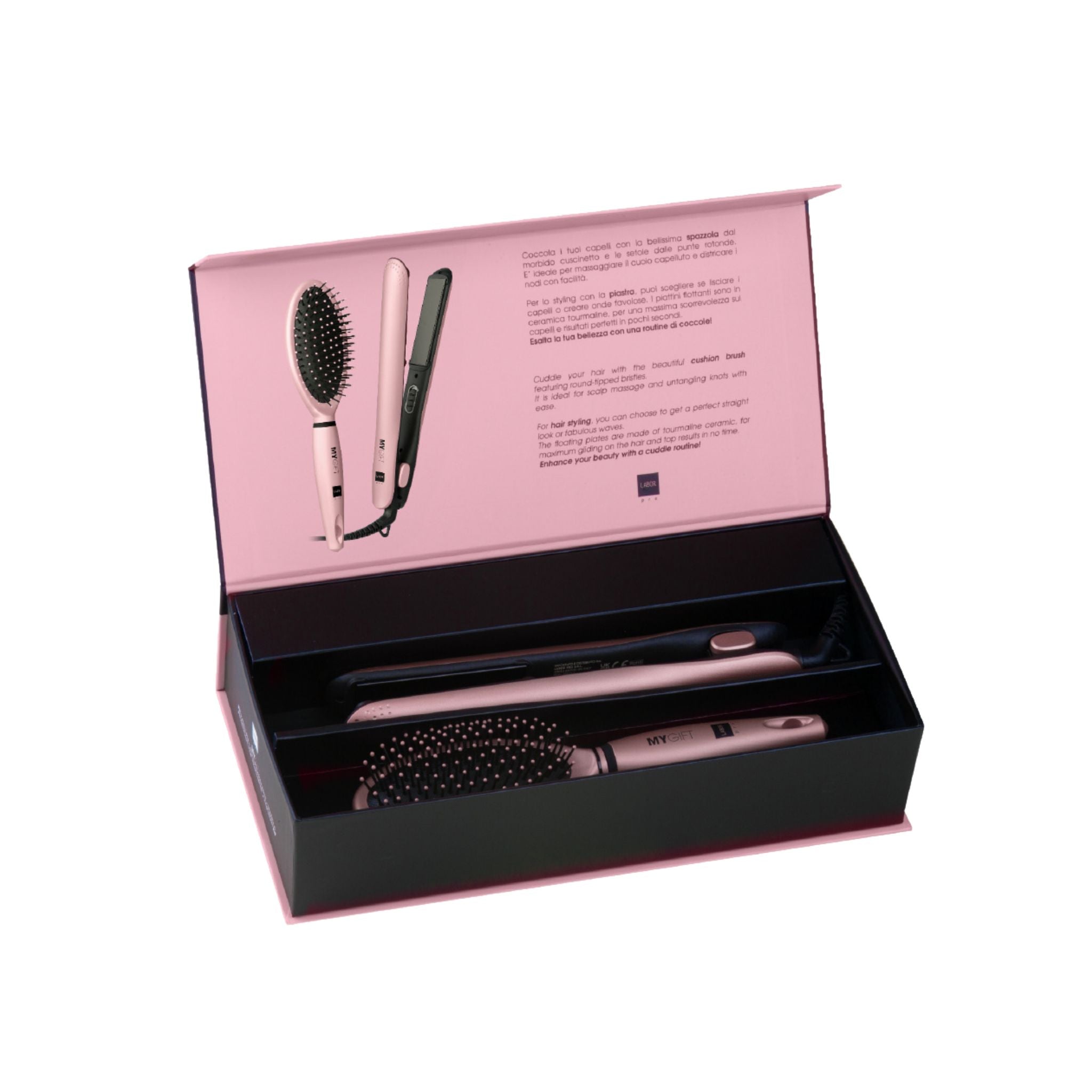 Labor MY GIFT kit piastra per capelli professionale e spazzola con confezione
