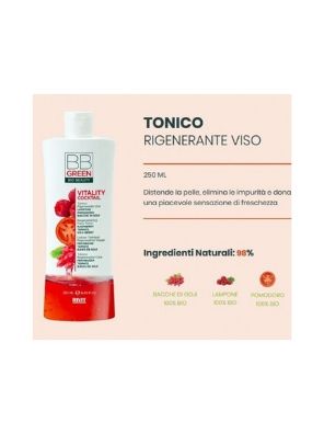 tonico rigenerante viso con il 98 di ingredienti naturali arricchito inoltre con estratti biologici di lampone pomodoro e bacche di goji