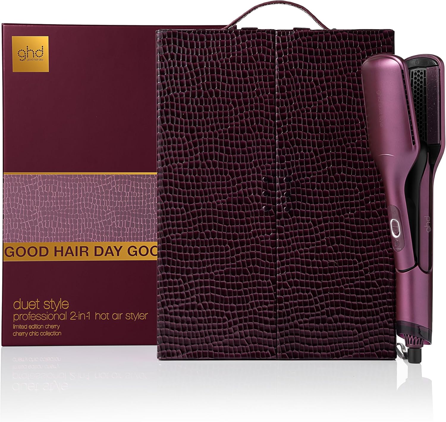 Ghd Set Regalo Duet Style Cherry Chic, Piastra Asciugacapelli Professionale in Tonalità Rosso Ciliegia